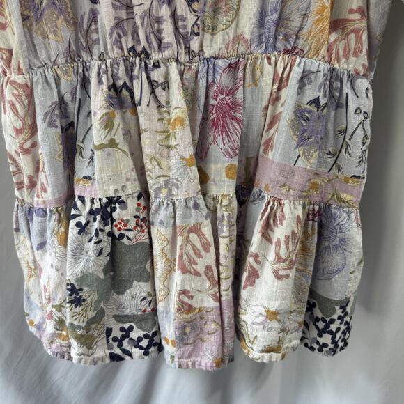 Arula Womens Top size X Floral Gray Boho Tiered Short Sleeve Blouse Hippie Art - Picture 9 of 9